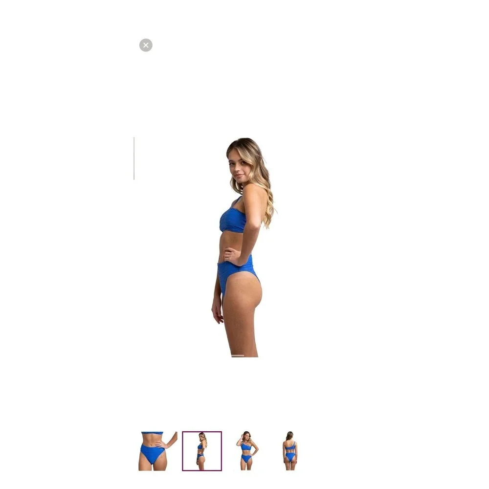 Rhythm Maldives Hi Hip Banded Bikini Bottom Cobalt Blue Textured XS NEW